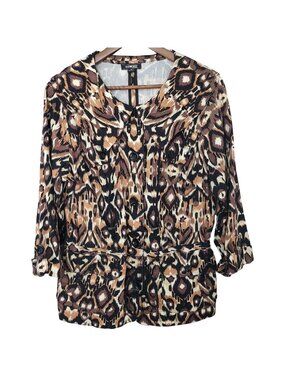 Elementz Animal Print Button Front Jacket Womens Size 1X Pockets 3/4 Sleeves